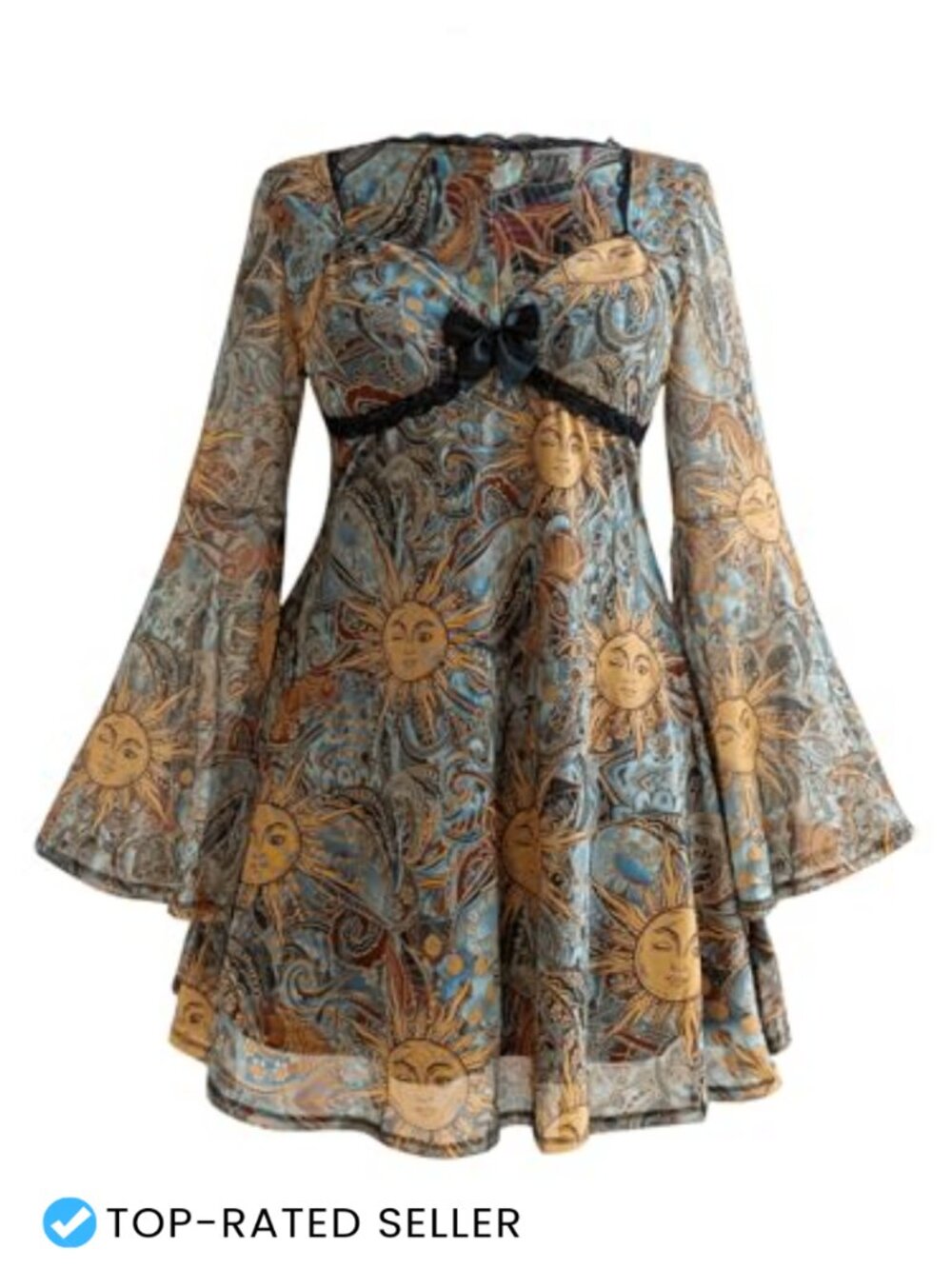 Women's Plus Size Boho Lace Mini Dress Long Sleeve A-Line Casual